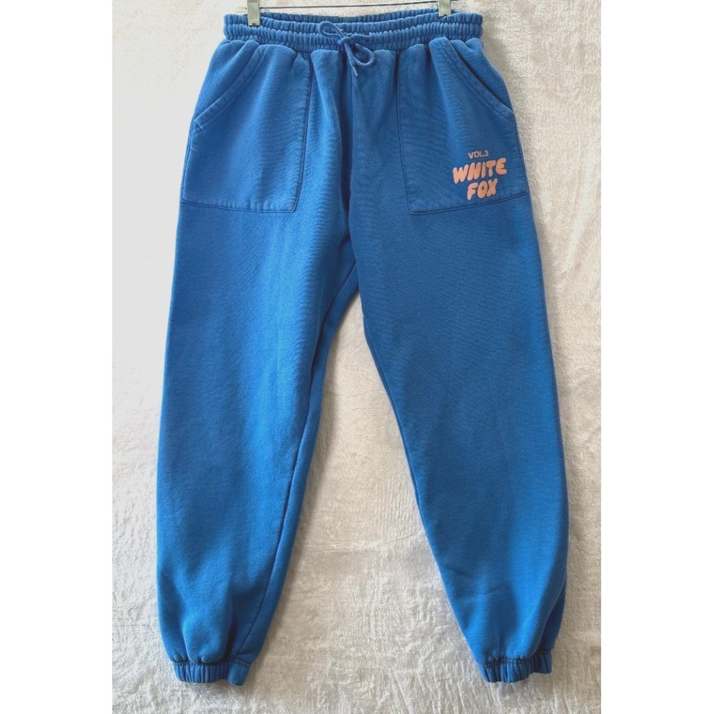 White Fox Boutique Womens S VOL.3 Blue Fleece Joggers Sweatpants Drawstring